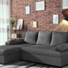 Modern living room interior with comfortable sofa near brick wal