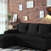 Modern living room interior with comfortable sofa near brick wal